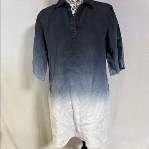 Pure Amici Women's Linen Ombre Shirt Dress with Roll tab cuffs and pockets Mini